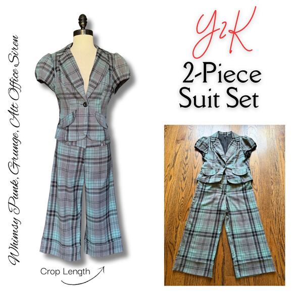 Y2k Plaid Office Siren 2-Piece Suit Whimsy Alt Grunge Punk Mod SteamPunk Career - Picture 1 of 11